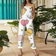thumbnail image 3 of Fgvctg Valentine's Day Women's Jumpsuits Wide Leg Pant Dressy Overalls Love Heart Print Sleeveless Spaghetti Straps Jumpsuits Romper Bib Overalls Oversized Sprimg Pant With Pockets White XL, 3 of 4