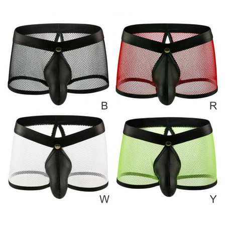 

Men s Large Mesh Transparent Breathable Low-rise Cutout Underpants U-Convex 3D Boxer Panties Brief(4-Packs)