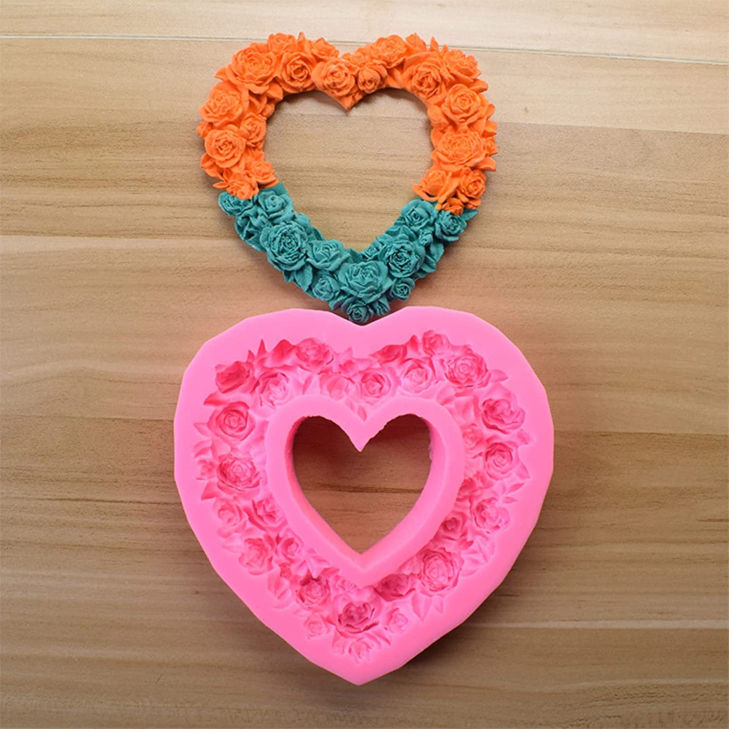 ABPETE Rose Heart Wreath Fondant Chocolate Candy Silicone Mold Cake Decorating Baking Pastry Tools Soap Mould Resin Polymer Clay Mold