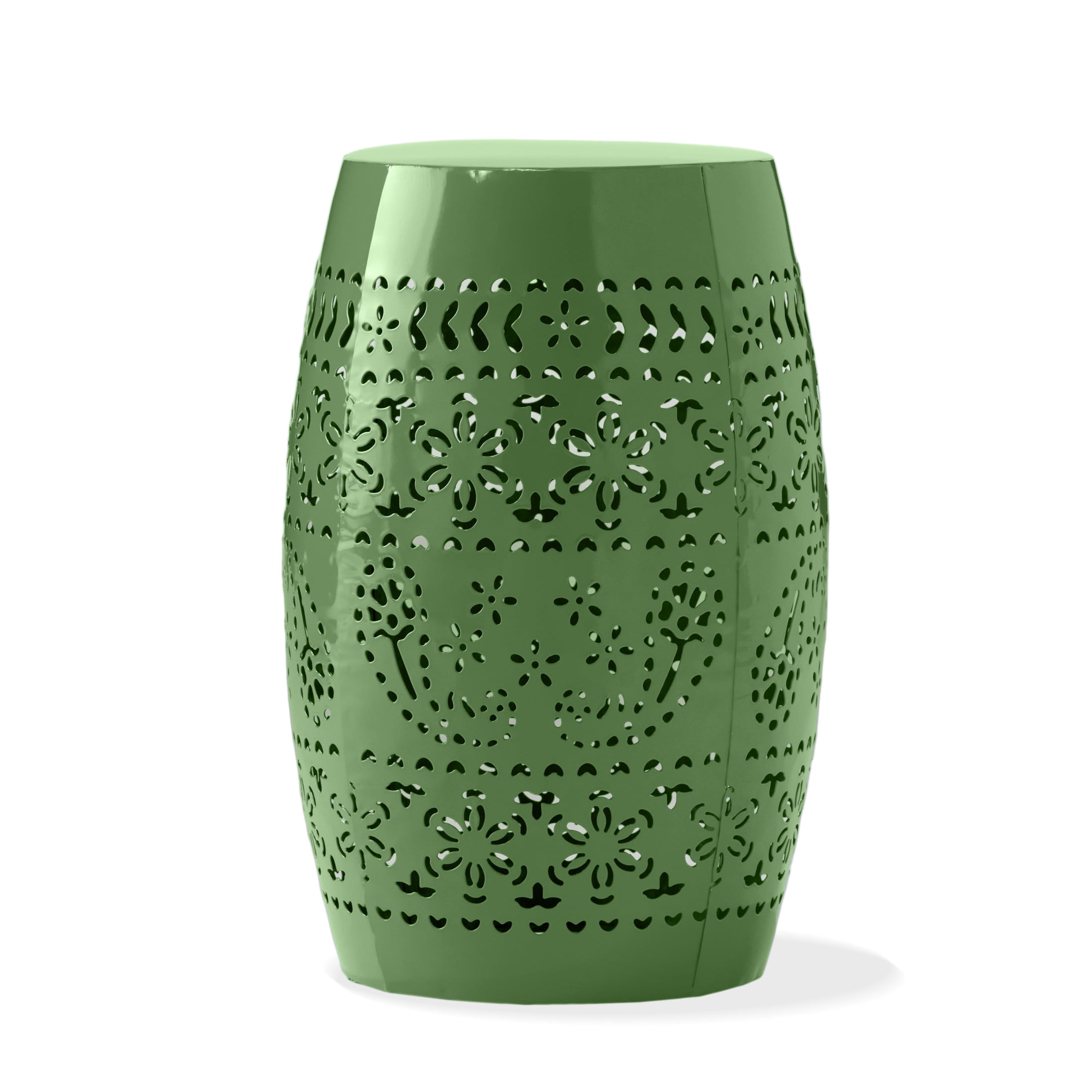 Christopher Knight Home 12" Outdoor Lace-Cut Iron Side Table, Decorative Barrel Accent Patio Table, Green