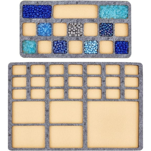 2Pcs Felt Bead Design Board Gray Felt Beading Mat Bead Tray with Grids DIY Beading Pads for Art Crafts Jewelry Making Beading Supplies 8mm Thick Gray