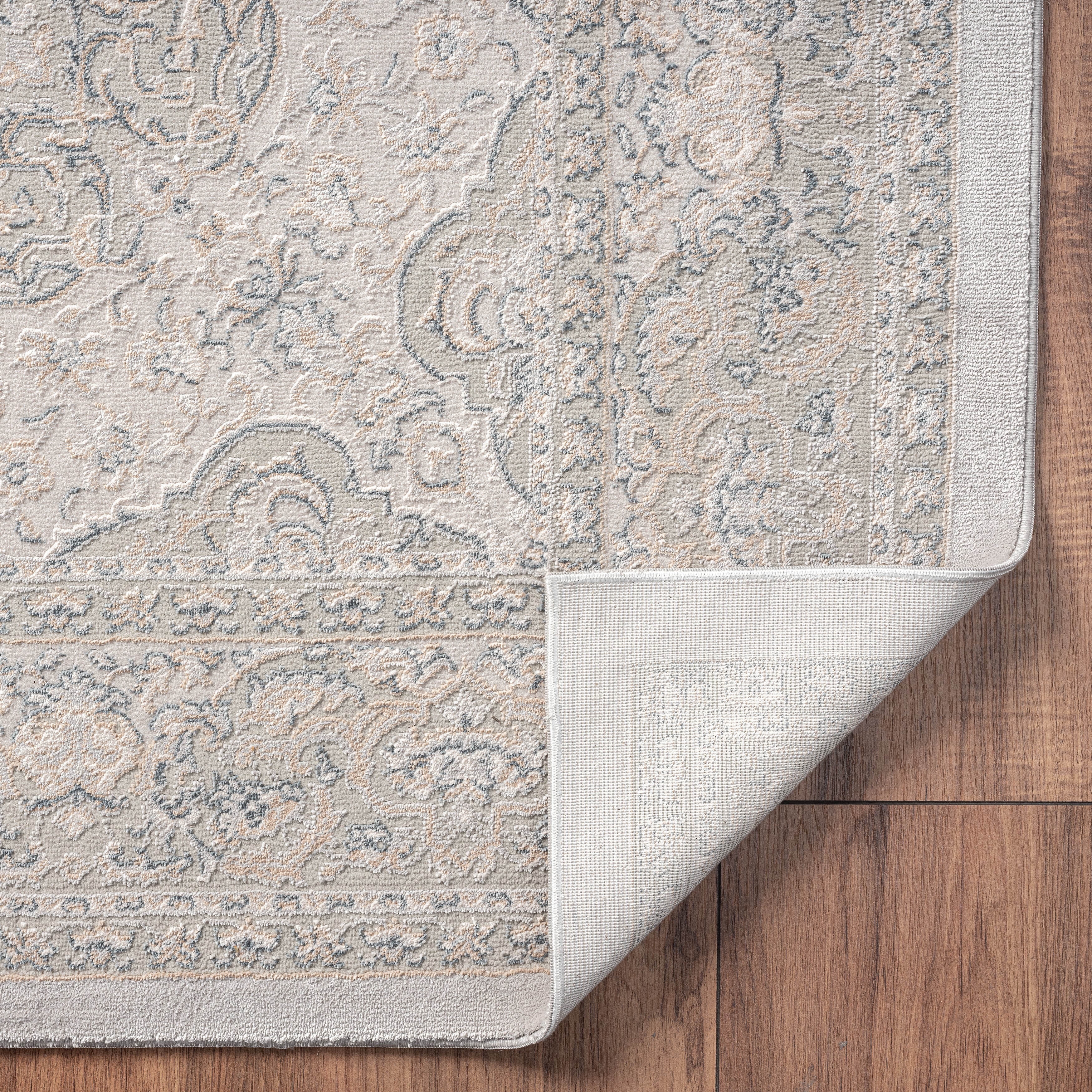 LR Home Imara Ilraz Gray Persian Medallion Polyester Area Rug, 7'9" x 10'9"