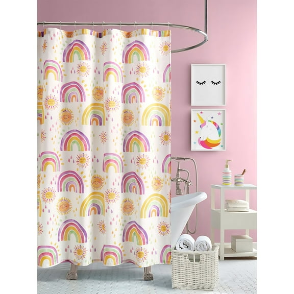 Urban Playground Rainbow and Suns Pink Shower Curtain, 72"X72"