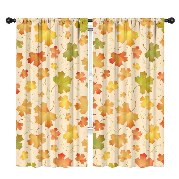 Pumpkin Pattern Thanksgiving Theme Tier Curtains 2 Pack Farmhouse Style,42x84in Kitchen Curtains Fall Holiday Long Curtain