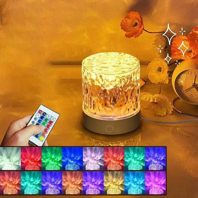 Meitianfacai Rotating Water Ripple Lamp Water Ripple Lamp Bedroom Bedside Flame Romantic Lamp Small Table Lamp