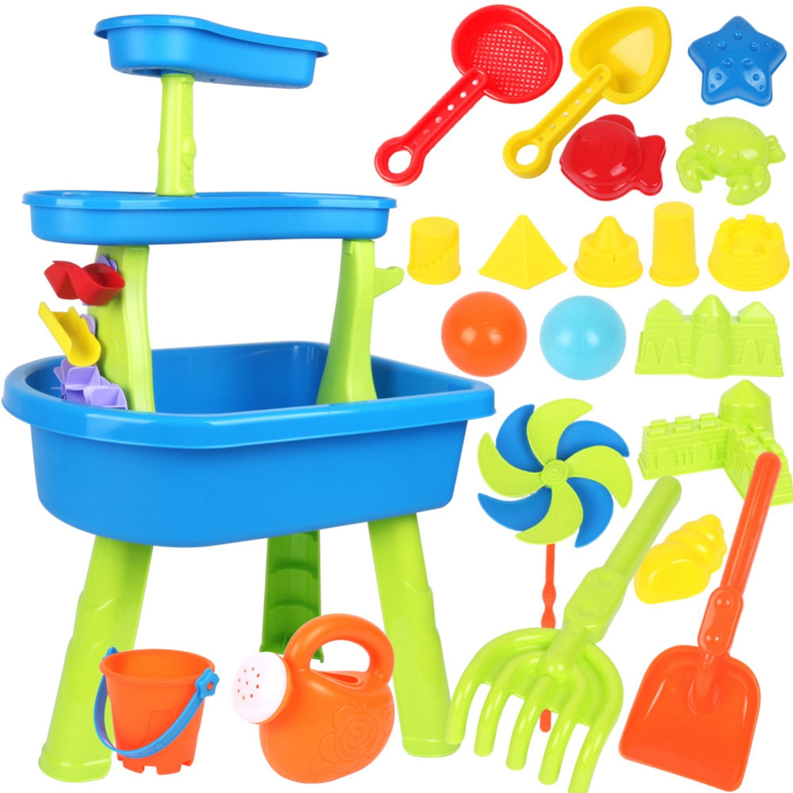 33-Piece Large Kids Sand and Water Table Toy, 3-Tier Outdoor Sand Shovel Water Play Combination Set for Toddlers Beach Backyard(Colored)