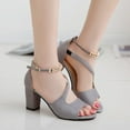 thumbnail image 1 of Sandalias de tacón grueso de gamuza con hebilla de estilo europeo y americano de verano, zapatos de tacón alto romanos para mujer, 1 of 6
