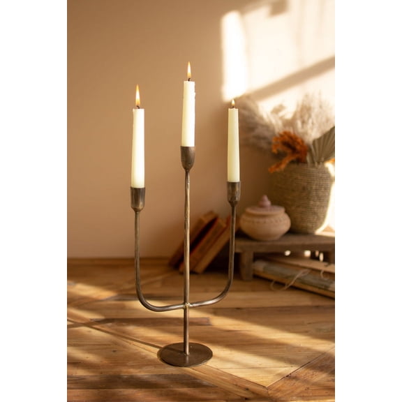 THREE TIERED ANTIQUE BRASS TAPER CANDELABRA