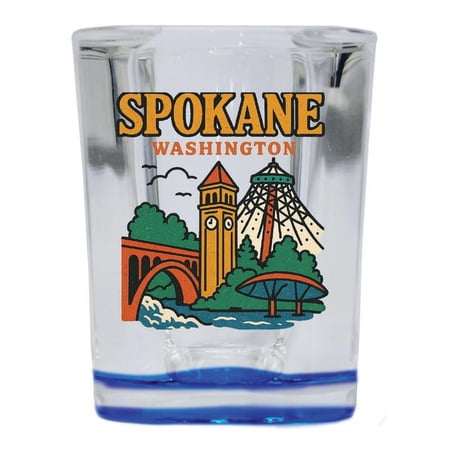 Spokane Washington Vintage Design Souvenir 2 oz Square Shot Glass – Blue
