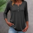 thumbnail image 2 of Shirts For Women Tees Tops Button Down Short Sleeve Round Neck Solid Color Soft Fashion Clothing, 2 of 5