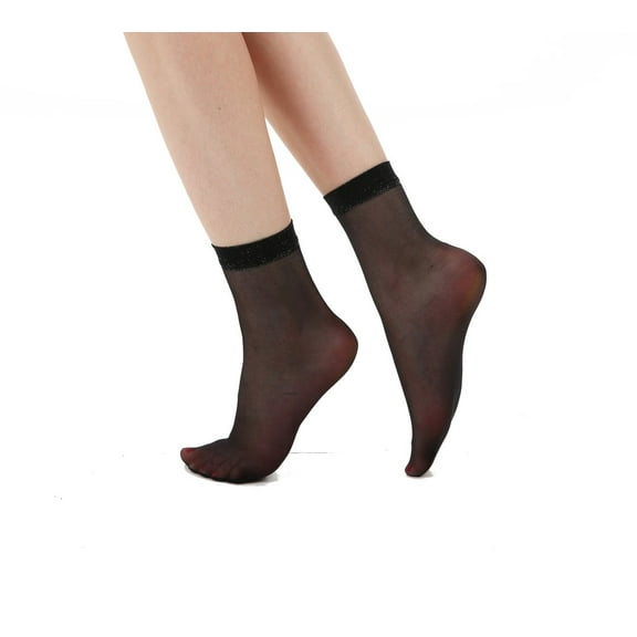 Black Sheer Sparkly Trim Socks for Women