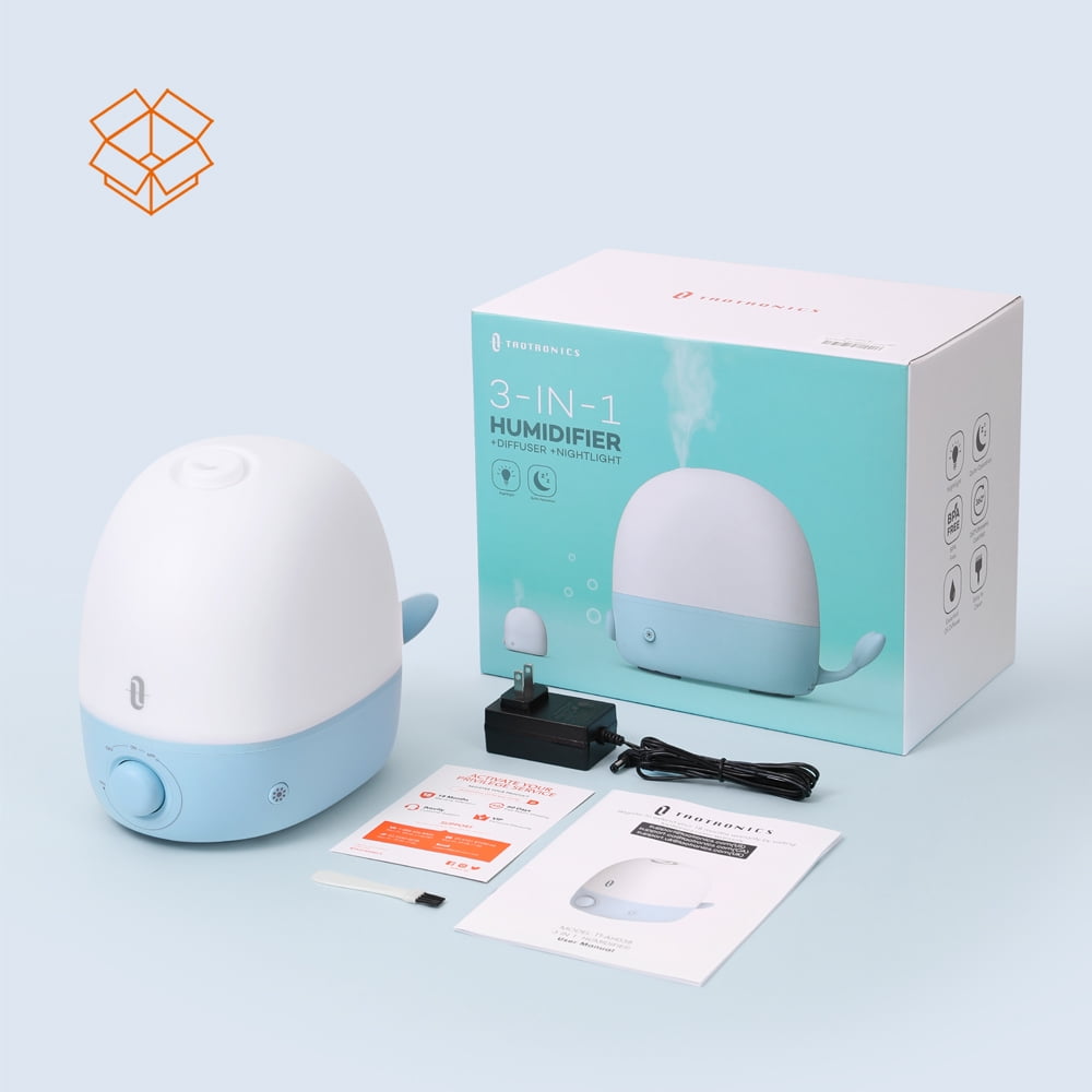 TaoTronics Humidifiers, 2.5L Ultrasonic Cool Mist Humidifier, 26dB Whisper Quiet Essential Oil Diffuser with Night Light for Baby Room, Bedroom, Home, Blue