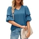 thumbnail image 1 of Blusa de manga corta con volantes para mujer, cuello en V, manga abombada, blusa lisa, Tops holgados para citas en el trabajo, 1 of 6