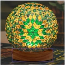 Turkish Table lamp,Mosaic Glass Lamps with Wooden Base, Bohemian Tiffany Bedside Lamps, USB Power Moroccan Lantern for Living Room Decorations(D:4.7" x H:5.2")
