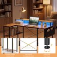 thumbnail image 6 of 48" Computer Desk with LED Lights and Power Outlets, L Shape Desk Gaming Desk with Open Shelf for Home Office,Rustic Brown, 6 of 9