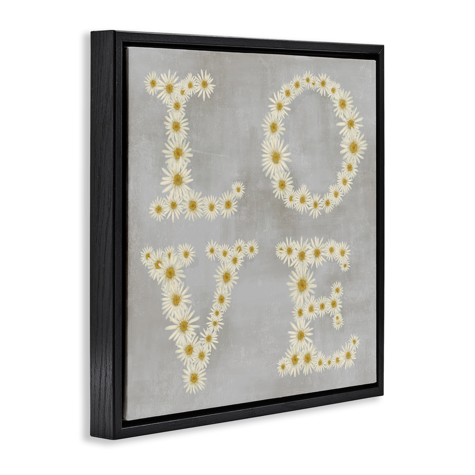 Stupell Industries Love Daisy Typography Plants & Flowers Painting Black Floater Framed Canvas Art Print Wall Art, 18 x 18