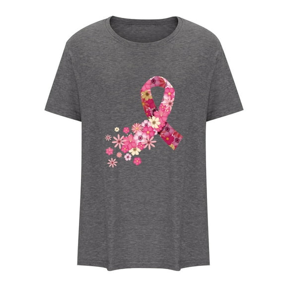 Pisexur Breast Cancer Shirt for Women Floral Fighting Breast Cancer Shirts Pink Ribbon Breast Cancer Awareness T-Shirts Letter Print Inspirational Tees