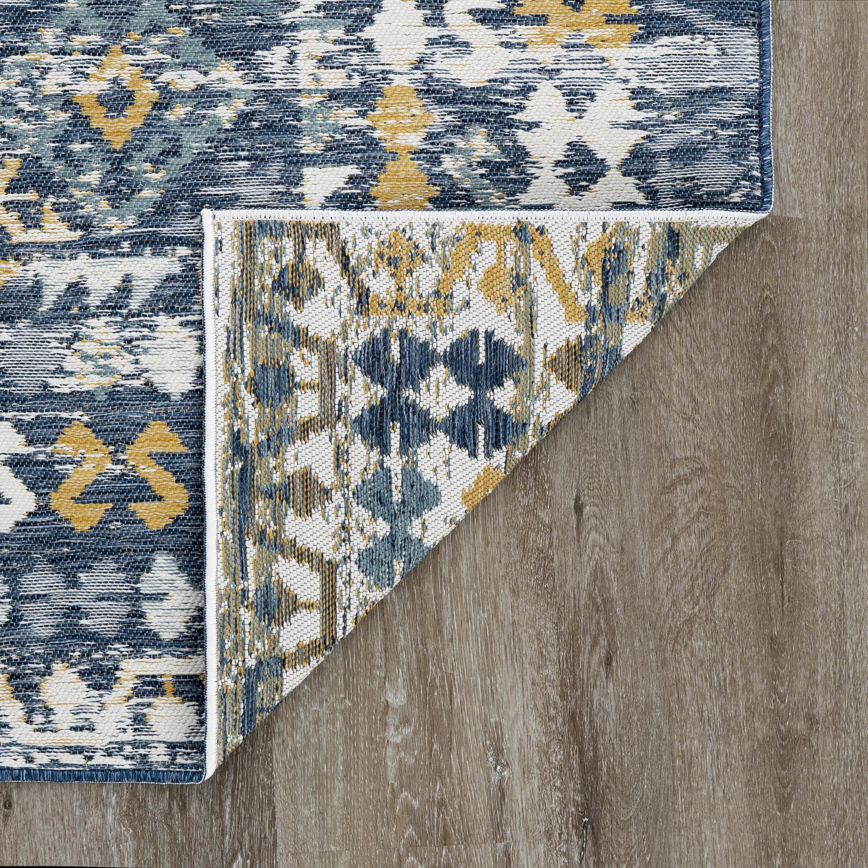 5x7 Water Resistant, Indoor Outdoor Rugs for Patios, Front Door Entry, Entryway, Deck, Porch, Balcony | Outside Area Rug for Patio | Navy, Moroccan | Size: 5'3'' x 7'3''