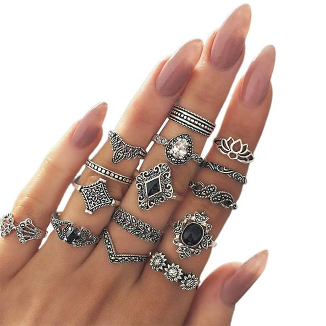 Anillos Midi Para Mujer, Juego De Anillos De Dedo De Aleación Retro, Anillo De Dedo Vintage Bohemio, Regalos De Joyería Bohemios Para Mujer 15 Uds. Moyic AP005476-00