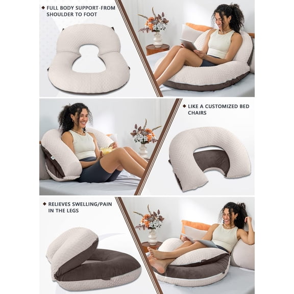 Reading Pillow, Back Pillow for Sitting in Bed and Couch, Gaming Pillow for Adults, Sit Up Support for Bed, Brown Bubble Velvet