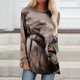 thumbnail image 2 of Blusa de manga larga con cuello redondo para mujer, camisetas informales con estampado de animales Pompotops FGAJ884, 2 of 5