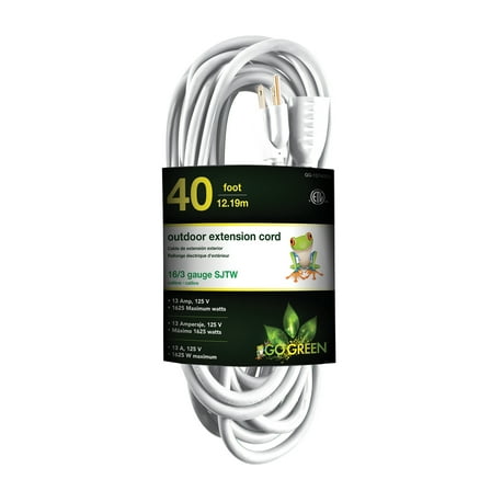 GoGreen Power GG-13740WH 16/3 25' Heavy Duty Extension Cord, Outdoor Extension Cord, White, 40 Ft