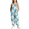 thumbnail image 3 of OGLCCG Girls Wide Leg Jumpsuit Kids Casual Sleeveless Romper Floral Printed Adjustable Spaghetti Strap Overalls with Pockets 5-14 Years, 3 of 8