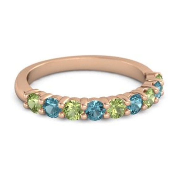 925 Silver Round 2.5MM Peridot London Blue Topaz Eternity Rose Plated Women Ring