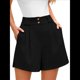 thumbnail image 3 of Pantalones Cortos de Trabajo Informales para Mujer, de Verano 2025, con Cintura Alta Elástica, Plisados, Aberturas Laterales y Bolsillos. Negro S, 3 of 9