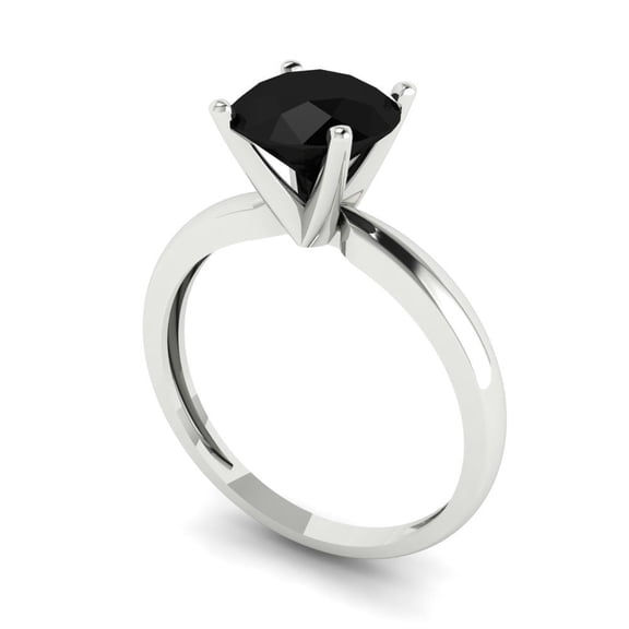 1.5 ct Round Cut Natural Onyx Solitaire Engagement Ring for Women in 18K White Gold