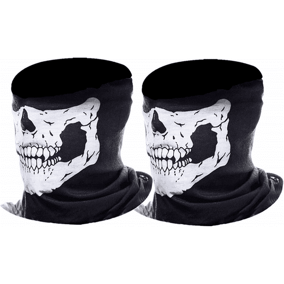 Half Skull Face Mask Motorcycle Face Mask Bandana Balaclava Headwear 2 Pack