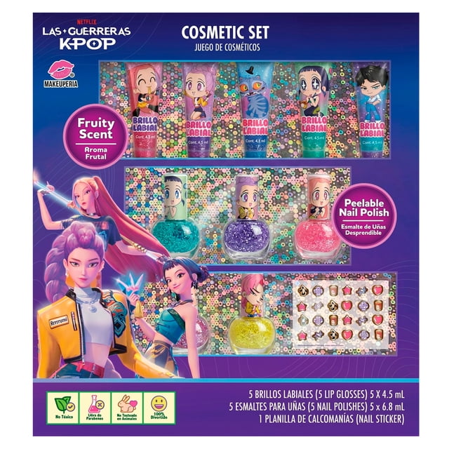Maquillaje Infantil de Las Guerras Kpop, Brillos Labiales Sabor Frutal, Esmaltes de Agua, Stickers para Uñas, Cosméticos Infantiles No Tóxicos Libres de Parabenos