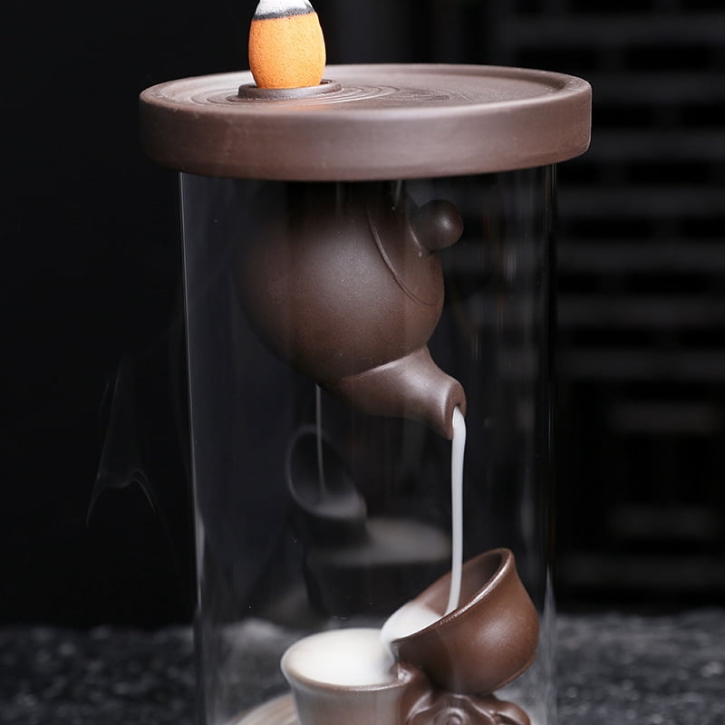 Windproof Cover Backflow Incense Burner Indoor Smoke Waterfall Incense Holder Creative Teapot Incense Burner Home Tea Room Aromatherapy Ornament