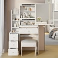 thumbnail image 5 of 2024 New Vanity Table Set, Makeup Vanity with Cushioned Stool, Multi Storage Shelves, 4 Drawers, Right Sliding Mirror, Modern Dressing Table for Girl Women, 5 of 6