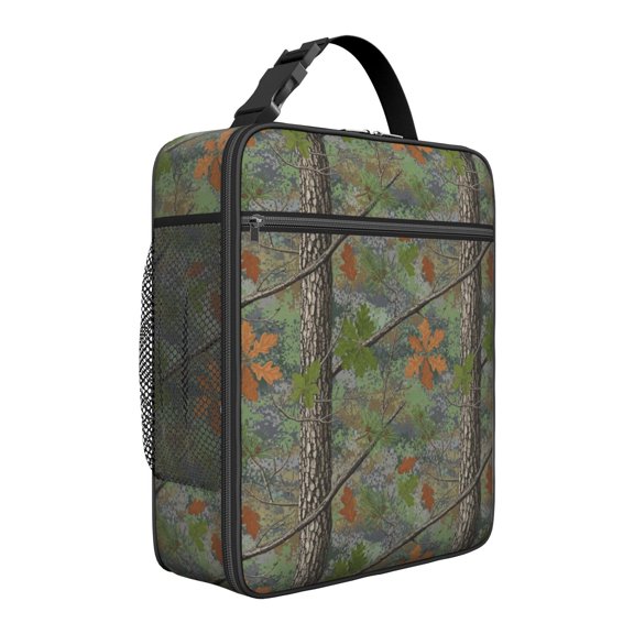 Camo and Pine Green Pattern Insulated Lunch Bag for Men Women,Waterproof Lunch Box for Work,Picnic or Travel,Thermal Insulation,10.63x9.06x3.54 Inches