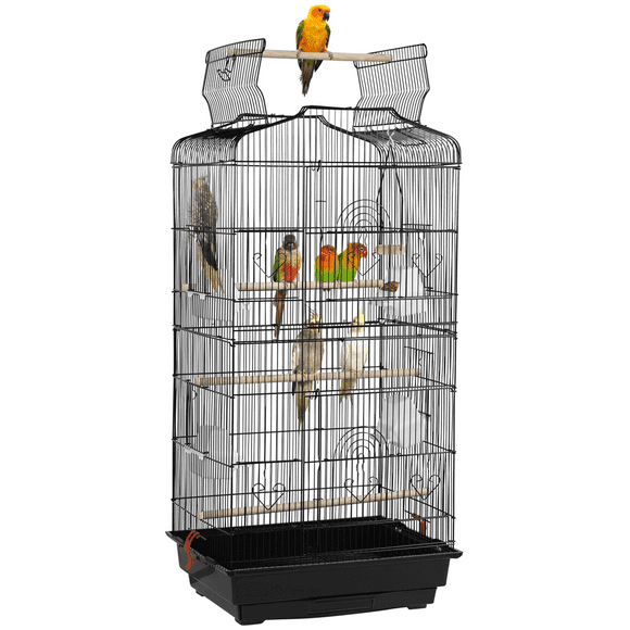 Yaheetech 41'' H Open Top Metal Bird Cage with Slide-out Tray& Four Feeders, Black