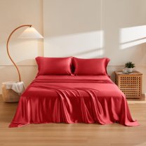 THXSILK 4 Pcs Silk Sheet Set, Luxury Bedding Sets, 1 Fitted Sheet, 1 Flat Sheet & 2 Pillowcase, 100% Natural Mulberry Silk,Full Size