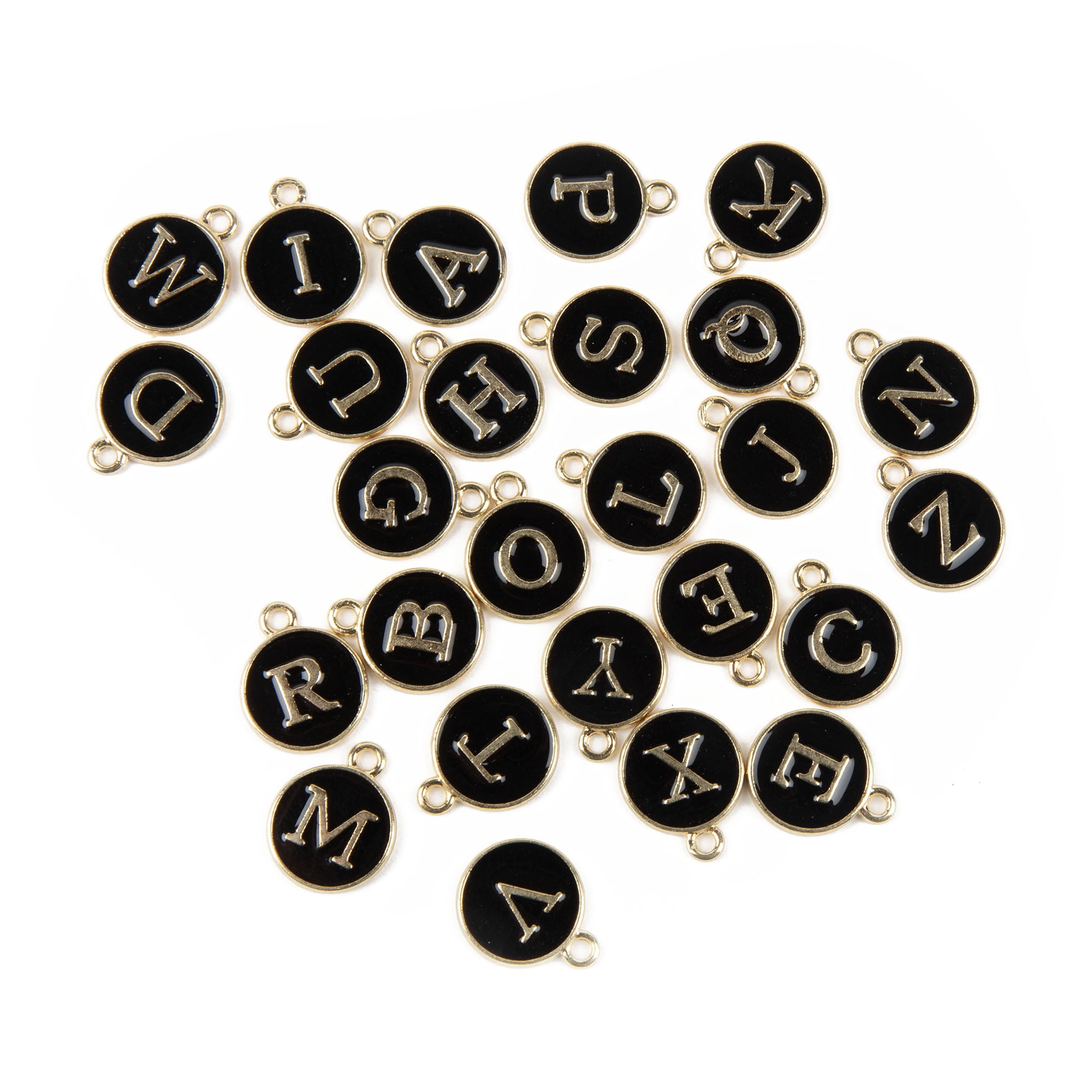 Cousin DIY Black and Gold Enamel Alphabet Charms, 0.5 in, 26 Piece, Adult, Model 69992751