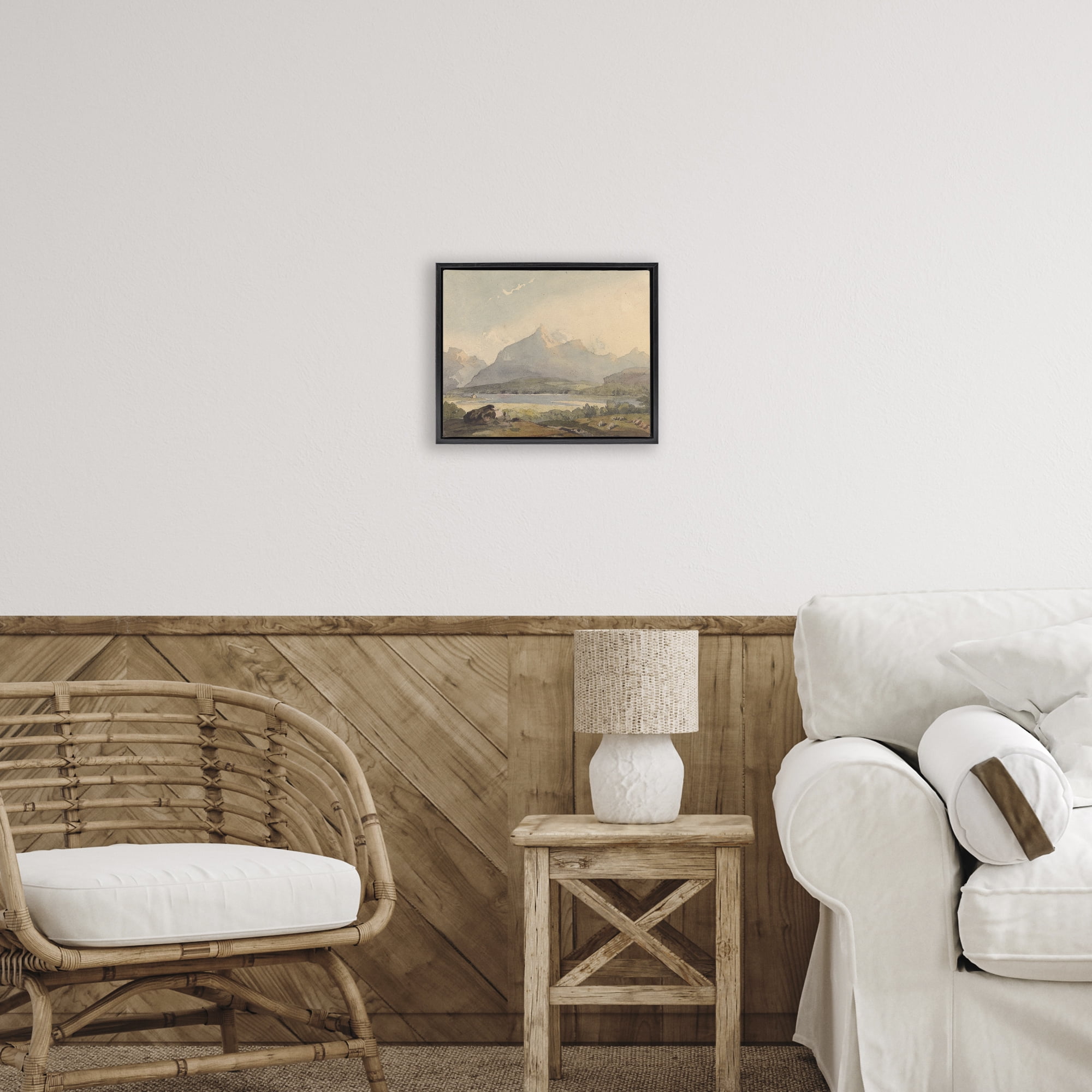 Peaceful Hazy Mountains Black Framed Floater Canvas Wall Art, design by Lettered and Lined
