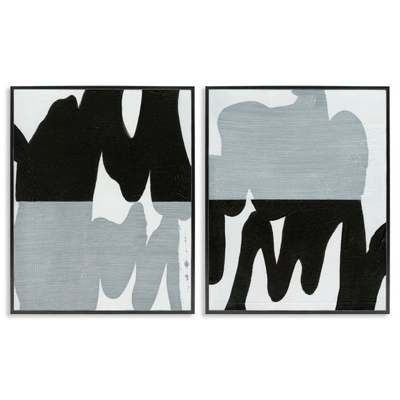 Stupell Industries Veiled Black and White Abstract Abstract Painting Black Framed Art Print Wall Art, 11 x 14, Set of 2