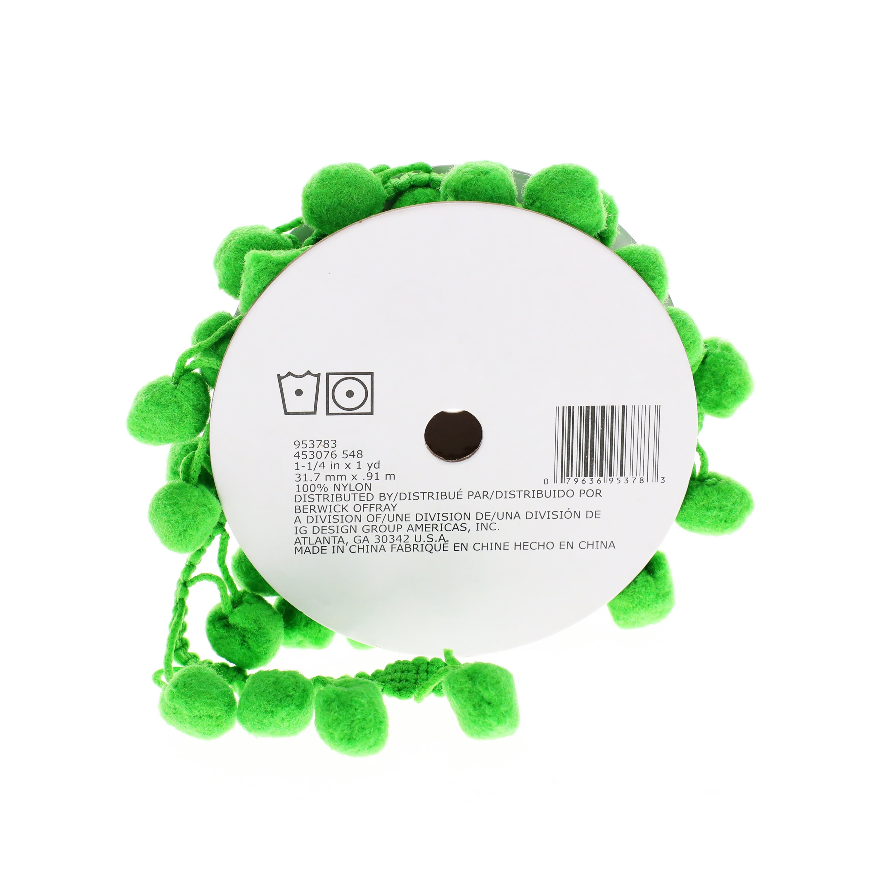 (3 pack) Simplicity Trim, Green 1 1/4 inch Jumbo Pom Pom Trim Great for Apparel, Home Decorating, and Crafts, 1 Yard, 1 Each
