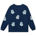 thumbnail image 4 of Weebloom Halloween Crew Neck Sweatshirts Cute Ghost Graphic Pullover Fall Winter Season Tops Boy Girl Party Sweatshirt Navy, 4 of 5