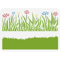 Grass Field Stencil 8.3x11.7inch Grass Stencil Flowers Drawing Wild Flowers Stencil Template Border Stencil Large Hollow Out Stencil for Home School Wall Floor Door Painting