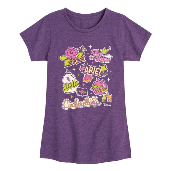 Disney - Princess Sticker Pack - Youth Girls Fitted Short Sleeve T-Shirt
