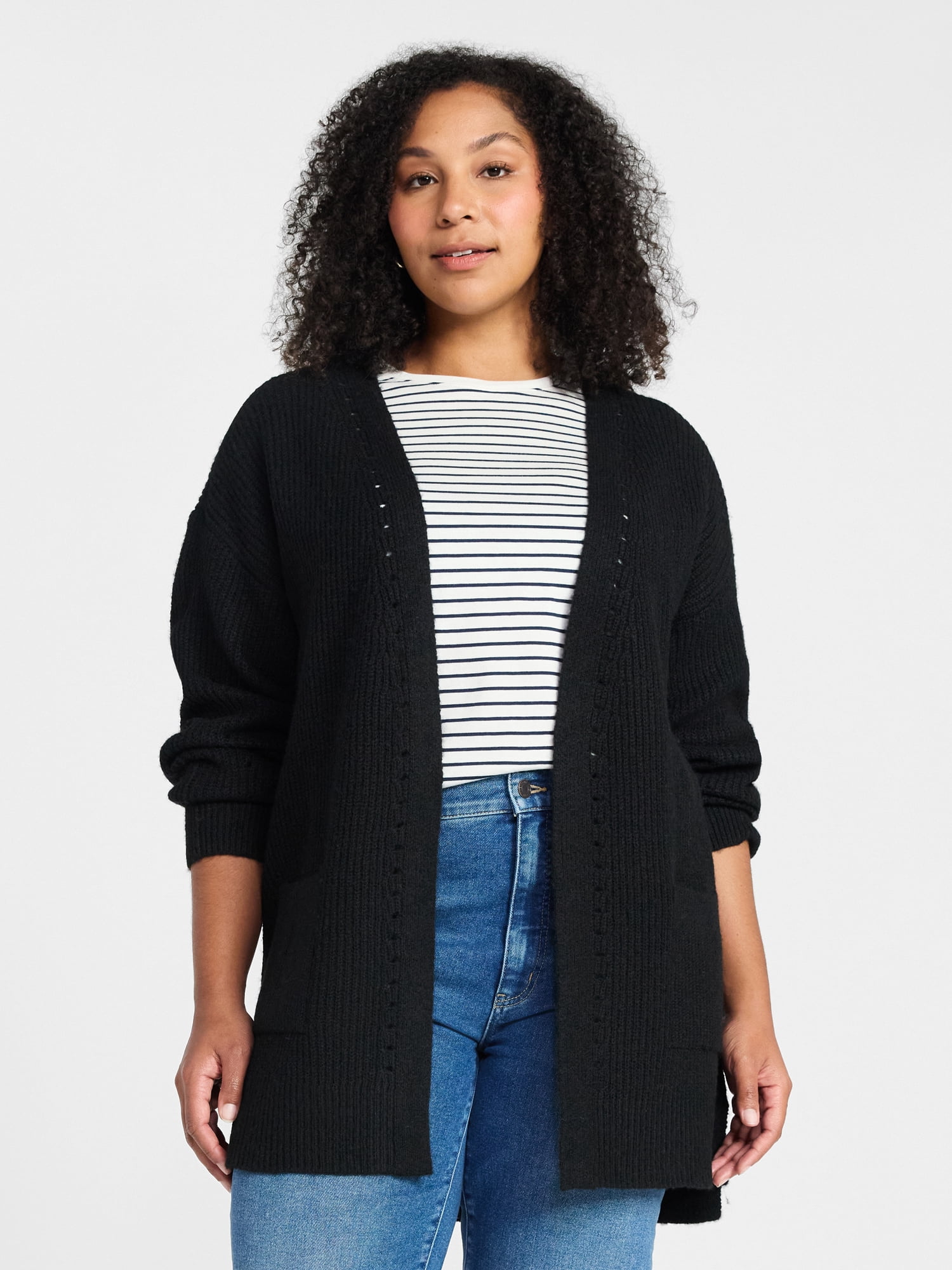 Time and Tru Women's Open Front Cardigan Sweater with Long Sleeves, Sizes XS-XXXL