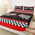 thumbnail image 4 of Castle Fairy Bold Racing Checkered Flag Queen Sheet Sets 4 Pieces for Teens, Neon Hexagon Race Art Bed Set for Bedroom, Red Black, 4 of 6