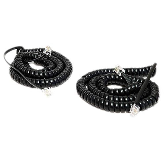 iMBAPrice (Pack of 2) Black Coiled Telephone Phone Handset Cable Cord, Coiled Length 3 to 12 feet Uncoiled (Value Pack)