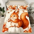 thumbnail image 2 of Manfei Teens Cartoon Squirrel Twin Sheet Sets, Fall Autumn Pumpkin Twin Fitted Sheet, Harvest Thanksgiving Day Flat Sheet, Microfiber Bedroom Decor, 3 Pieces, 2 of 7