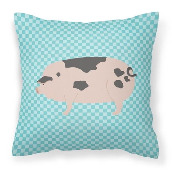 Carolines Treasures BB8114PW1414 Gloucester Old Spot Pig Blue Check Fabric Decorative Pillow, 14 x 14 in.