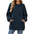 thumbnail image 5 of Horkkom Womens Crewneck Sweatshirt Solid Color Long Sleeve Casual Tops Pleated Soft Pullover Sweatshirts with Pockets, S-2XL, 5 of 8